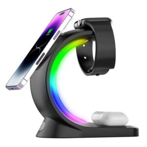 DreamCharge RGB Lampe - Med 15W trådløs fastcharger og oplader til ur og headset - Hvid