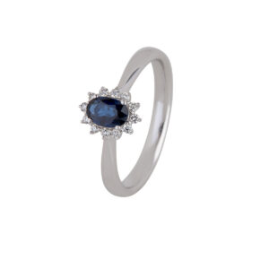 Roset Ring 14K Hvidguld Safir