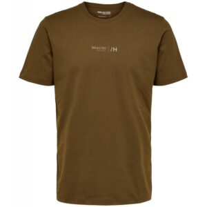 Selected Boris printet T-shirt i dark olive med rund hals til herre