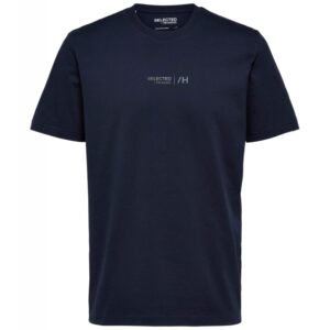 Selected Boris printet T-shirt i navy med rund hals til herre