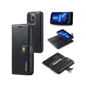 iPhone 13 Pro Max - DG.MING™ Vintage 2-In-1 Læder Etui M. Cover - Sort
