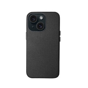 iPhone 15 - DELUXE™ Grain Læder Bagside Cover - Sort