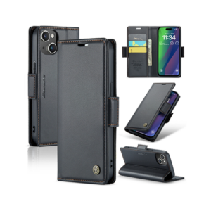 iPhone 15 Plus - CaseMe™ Neo Læder Cover / Pung - Sort