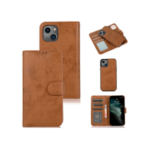 iPhone 15 Plus - Vintage 2-In-1 Læder Etui M. Aftageligt Cover - Brun